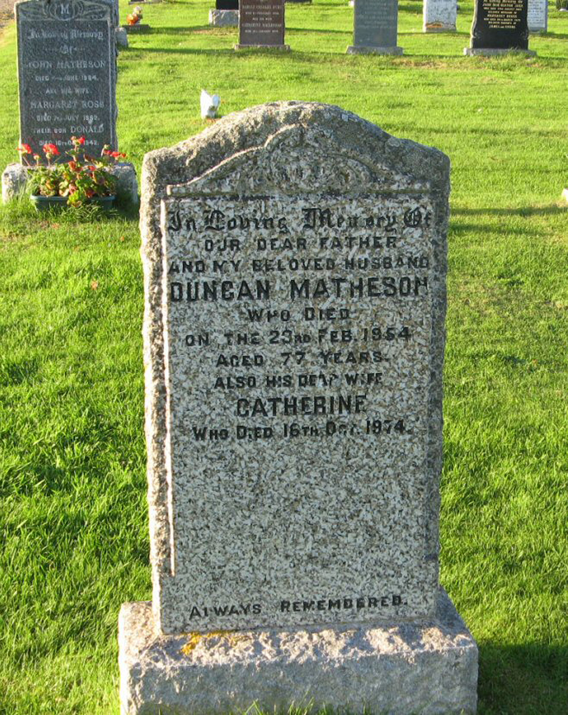 Photo of headstones/Catherine McLennan died 1974 MI Tore Burial Ground, Killearnan1